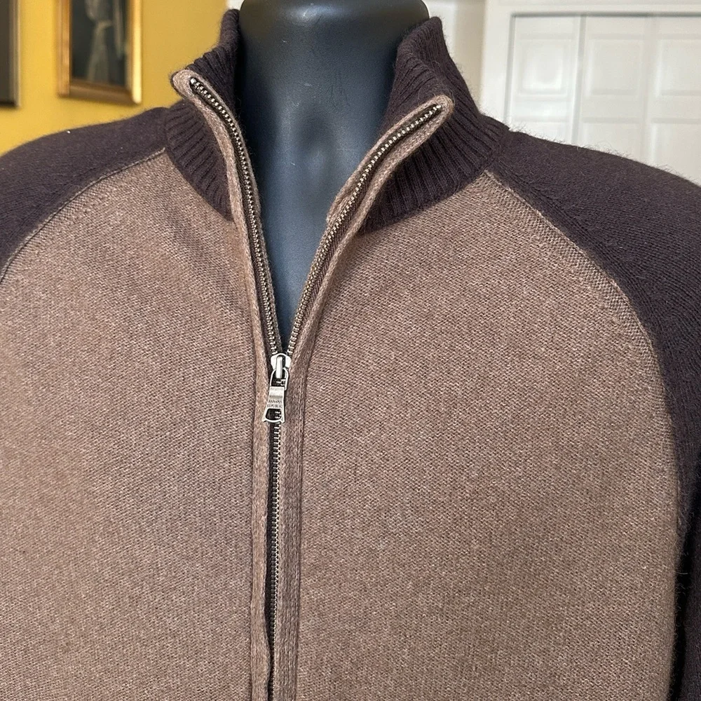 Banana Republic Luxury Blend Brown Angora Cashmere Zip-Up Sweater Men's Size L
